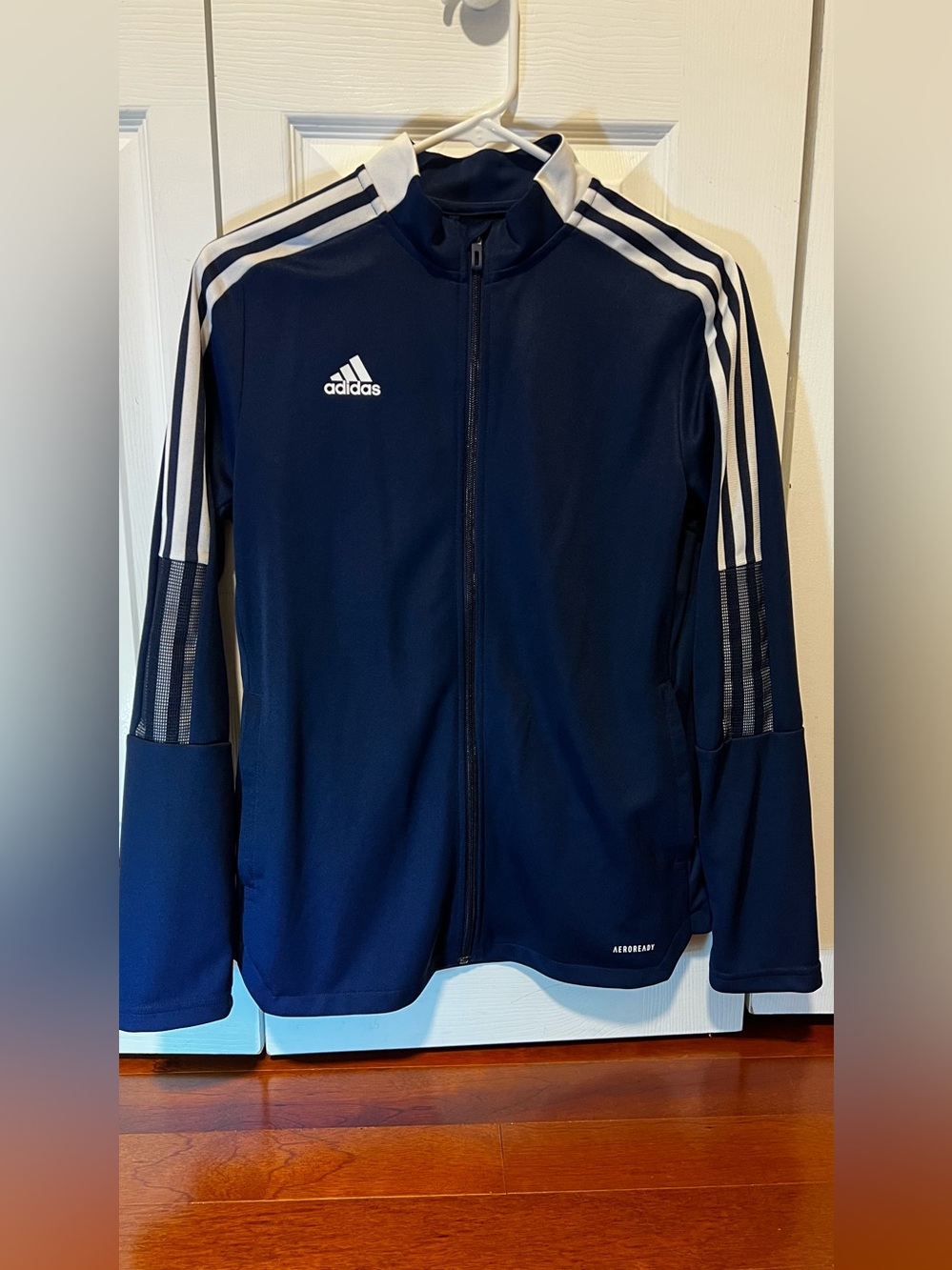 adidas Navy and White Lightweight Full-Zip Track Jacket